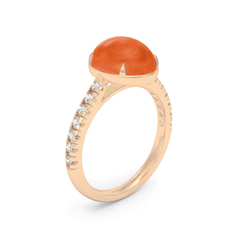 Cabochon Spessartite Garnet and Diamond Ring, 18K Rose Gold