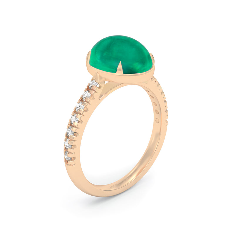 Cabochon Emerald and Diamond Ring, 18K Rose Gold