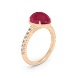 Cabochon Rubellite Tourmaline and Diamond Ring, 18K Rose Gold