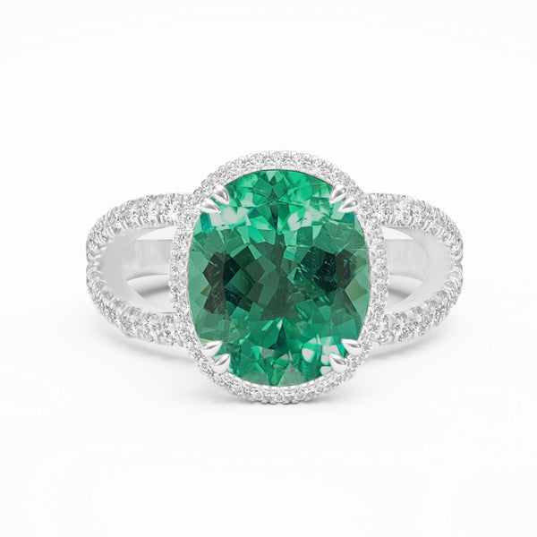 Oval Green Alexandrite and Diamond Engagement Ring, 950 Platinum