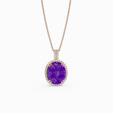 Oval Amethyst and Diamond Necklace | 18K Rose Gold