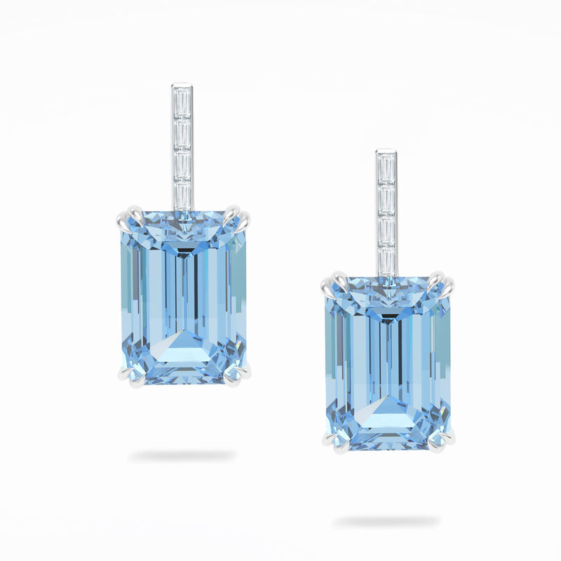 Aquamarine and Diamond Baguette Drop Earrings, 18K White Gold 