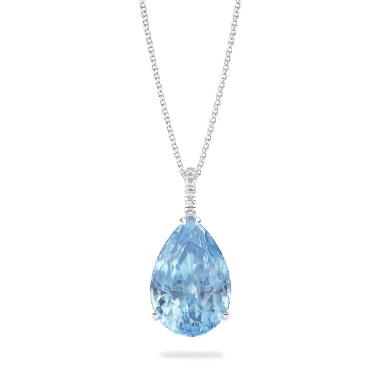 Pear aquamarine and diamond claw set 18k white gold necklace