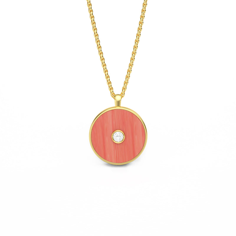 Coral and Diamond Amulet Pendant, 18K Yellow Gold