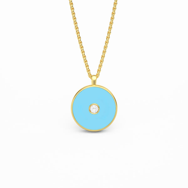 Turquoise and diamond round Pendant