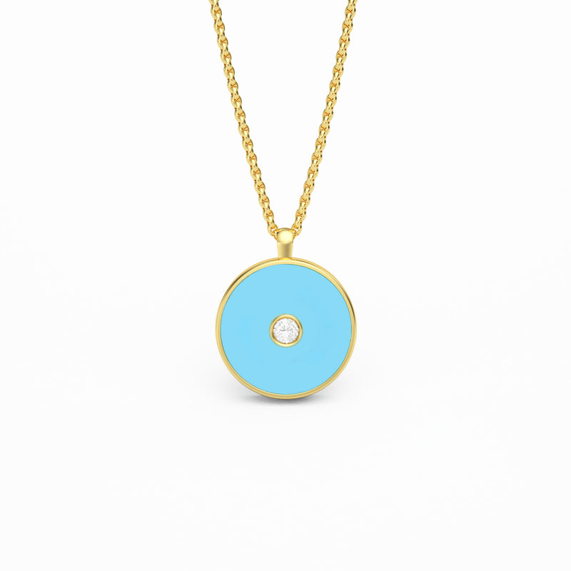 Turquoise and diamond round Pendant