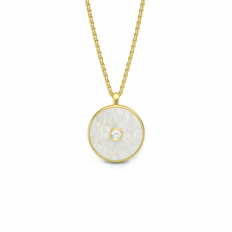 Mother of Pearl and Diamond Amulet Pendant, 18K Gold