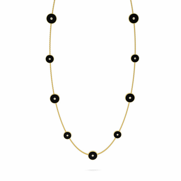 Black Agate & Diamond Amulet Necklace, 18K Yellow Gold