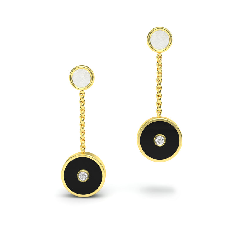 Black Agate and Diamond Amulet Drop Earrings, 18K Gold