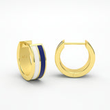  White and blue enamel double band earrings in yellow gold