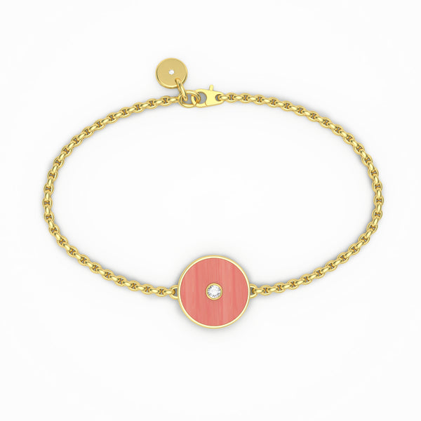 Coral and Diamond Amulet Charm Bracelet, 18K Yellow Gold