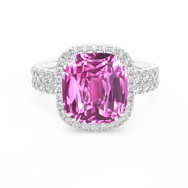 Cushion kunzite and diamond platinum cocktail ring 