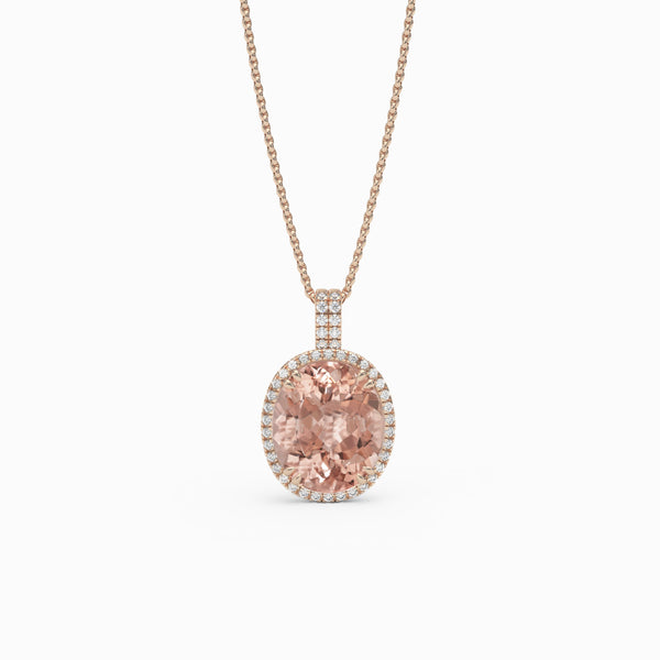 Oval Morganite and Diamond Necklace, 18K Rose Gold