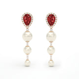 PEAR RUBY, DIAMOND & PEARL Earrings