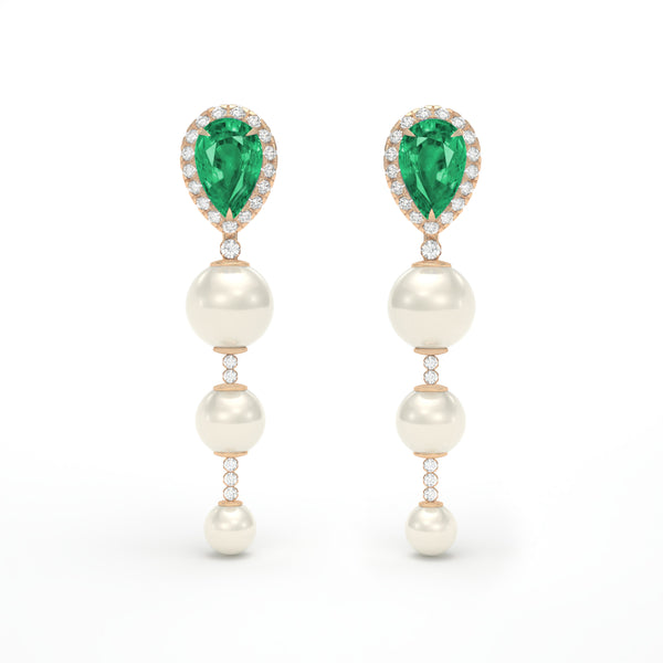 EMERALD, DIAMOND & PEARL Earrings