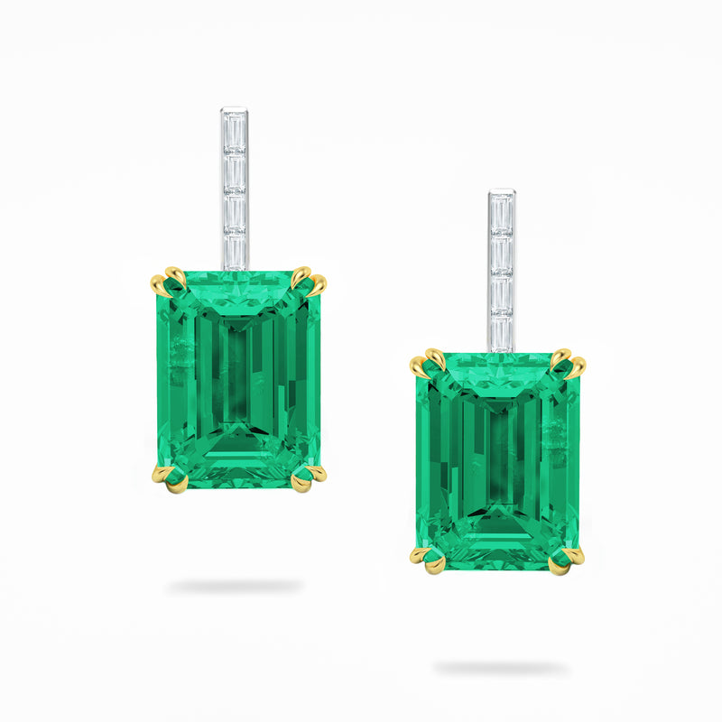 Marcello Riccio Emerald and Diamond Drop Claw Earrings, 18K Gold