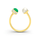 CABOCHON EMERALD, DIAMOND & PEARL Ring