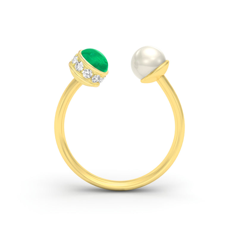 CABOCHON EMERALD, DIAMOND & PEARL Ring