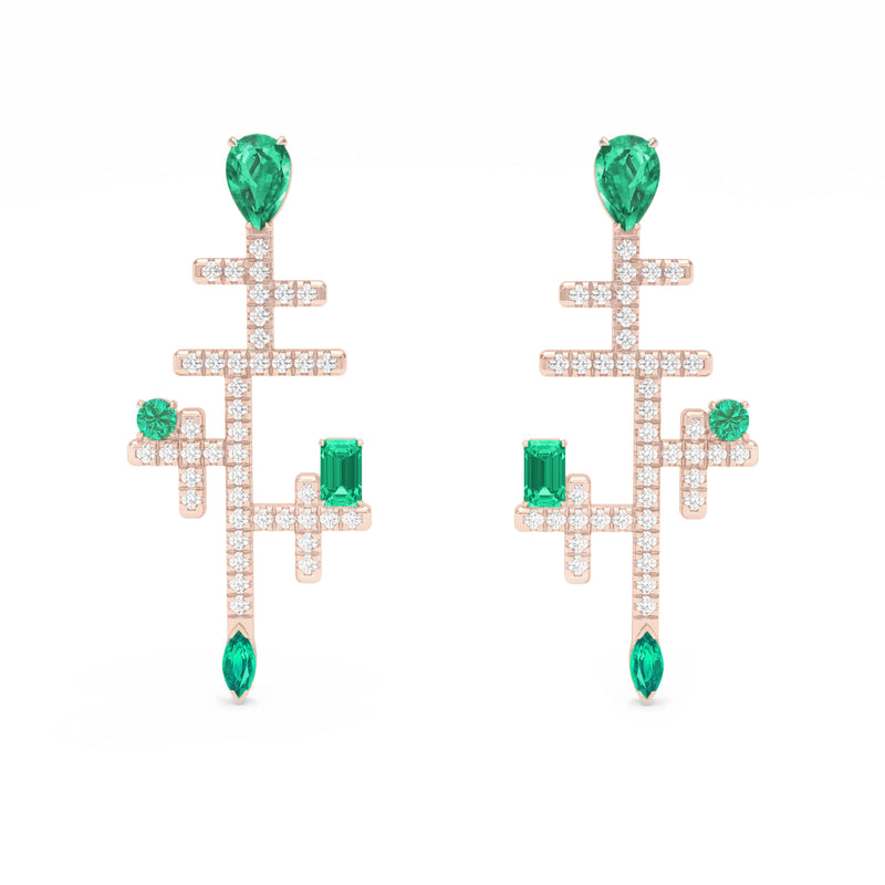  ivy emerald and diamonds 18k rose gold drop chandelier earrings