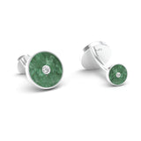 Jade and Diamonds Round Cufflinks, 18K White Gold