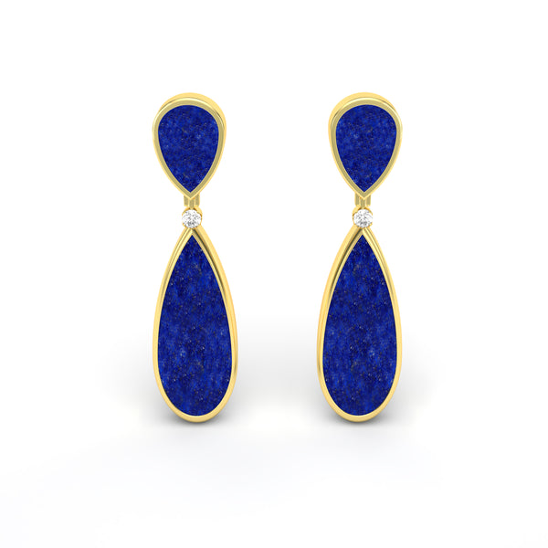 Lapis Lazuli and Diamond Teardrop Earrings, 18K Gold