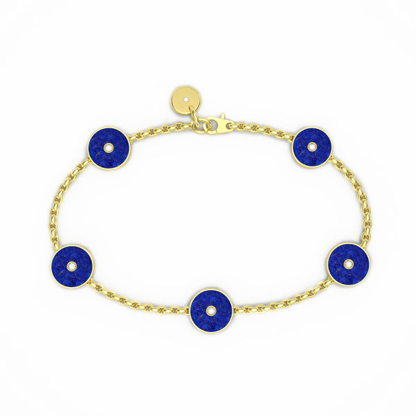 Lapis Lazuli and Diamond Amulet Charm Bracelet, 18K Gold