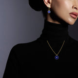 Lapis Lazuli and Diamond Amulet Drop Earrings, 18K Gold