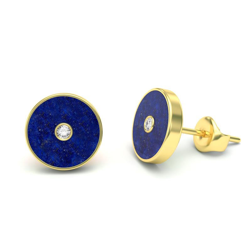 Lapis Lazuli and Diamond Amulet Stud Earrings, 18K Gold