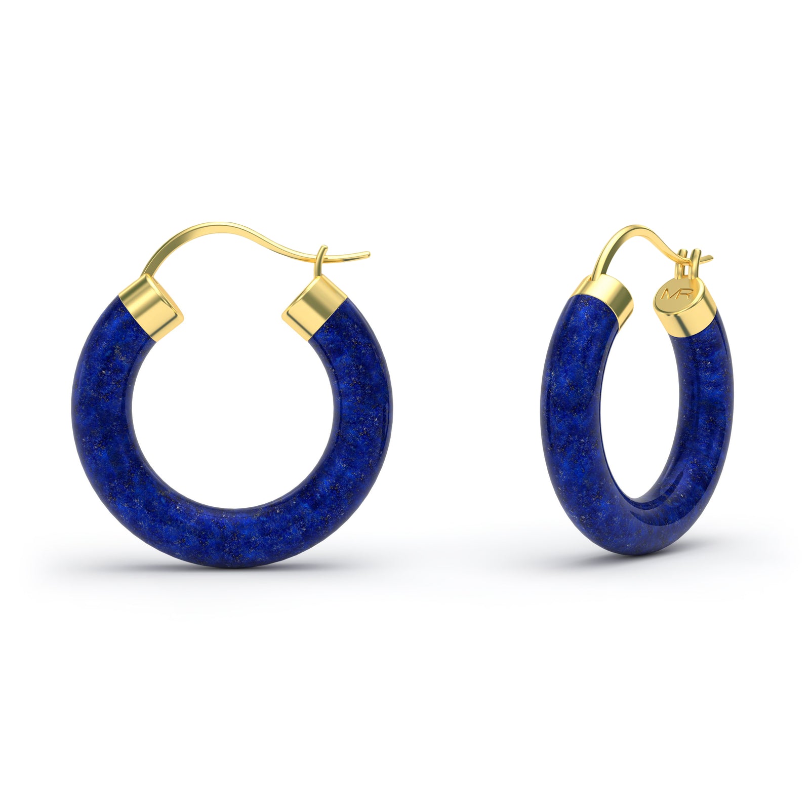 Gold Hoop Earrings With lapis lazuli Drops, Huggie Hoops, 2024 Simple Hoop, Natural Stone Ear Charm, Navy Blue Earrings