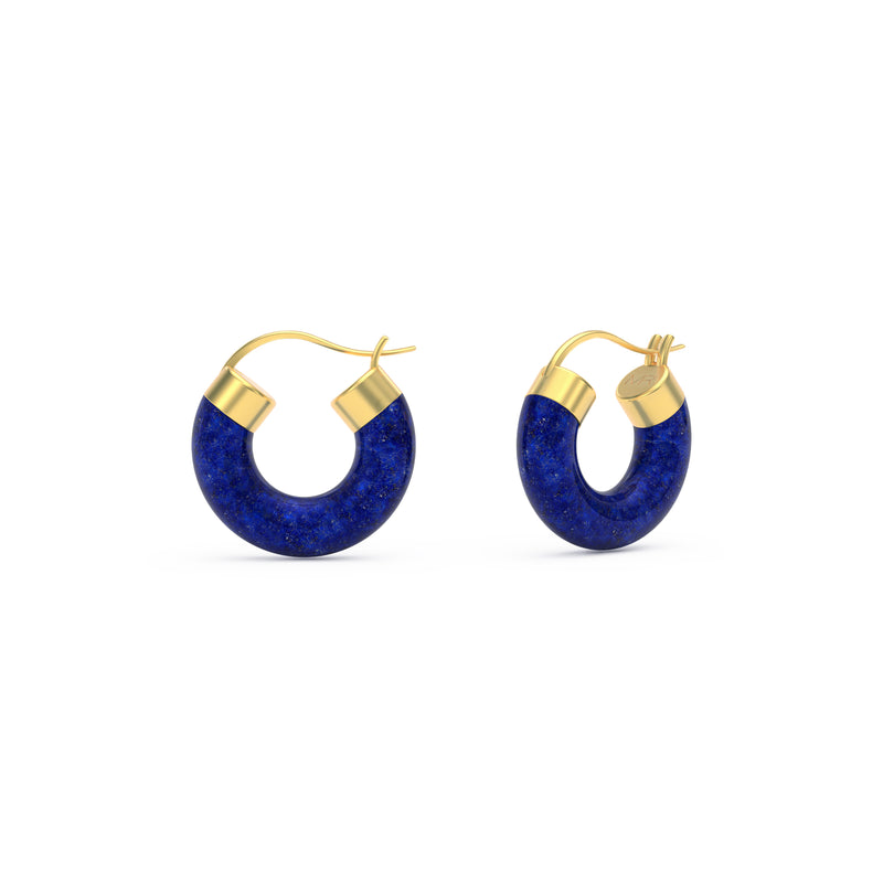 Lapis Lazuli Small Hoop Gold Earrings