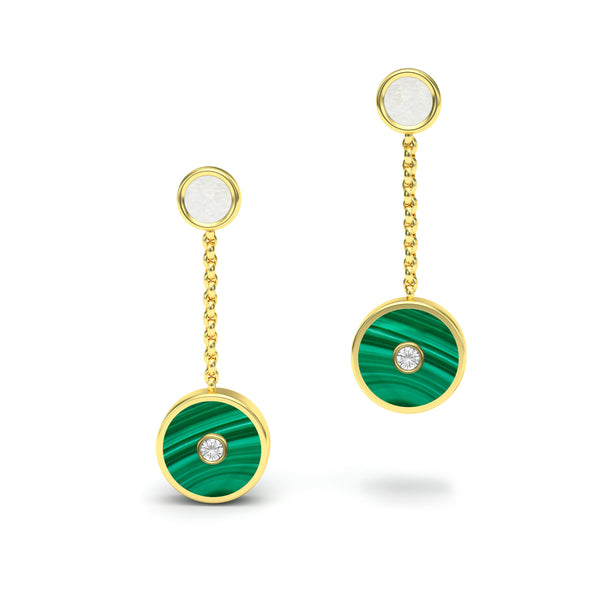 Malachite and Diamond Amulet Drop Earrings, 18K Gold