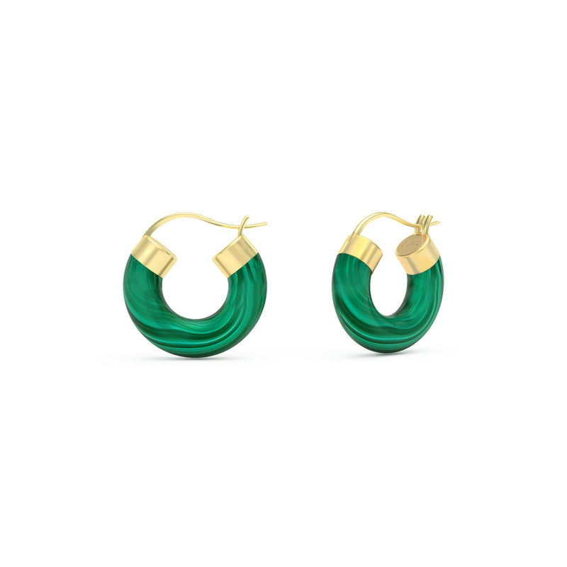 Malachite Small Hoop Gold Earrings