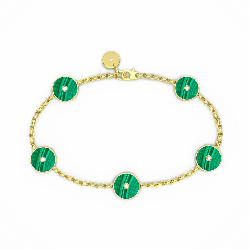 Malachite and Diamond Amulet Charm Bracelet, 18K Gold