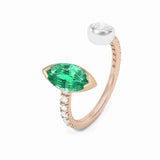 Marquise Emerald & Diamond Open Ring, 18K Rose and White Gold