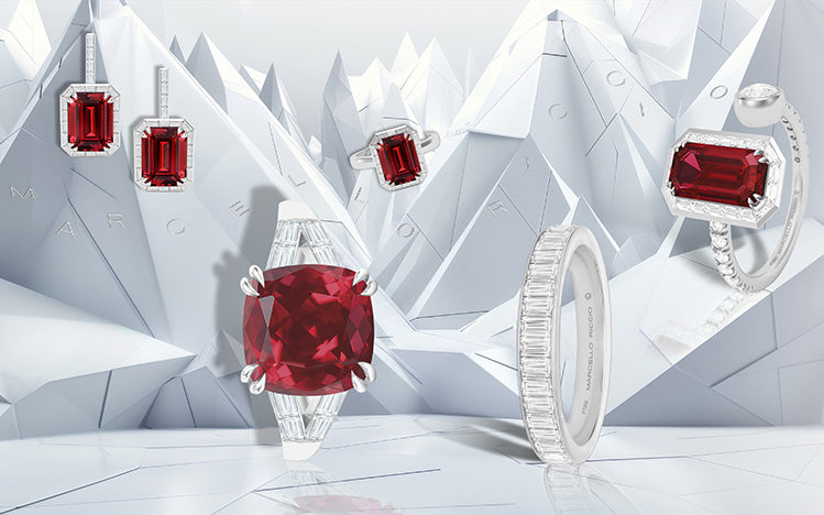 marcello Riccio coloured gemstones 
with ruby and diamond set in platinum