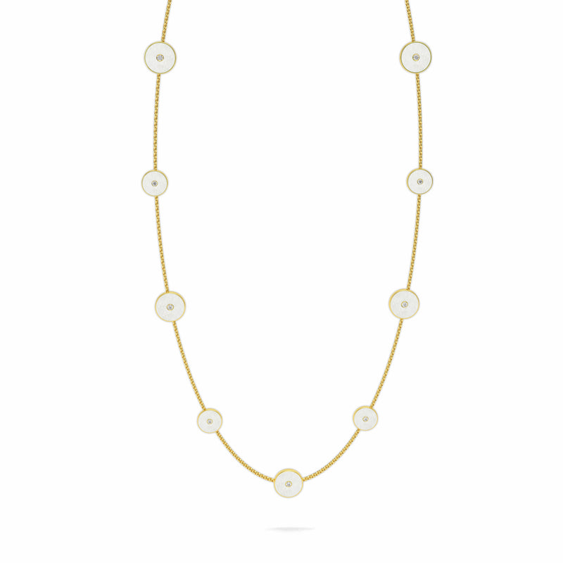 Mother of Pearl & Diamond Amulet Necklace, 18K Yellow Gold