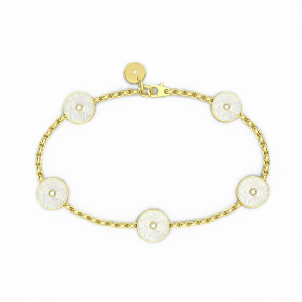 Mother of Pearl and Diamond Amulet Charm Bracelet, 18K Gold