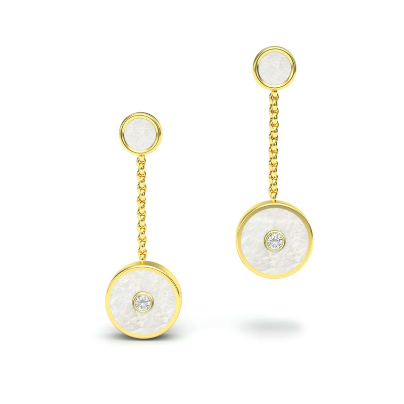 Mother of Pearl and Diamond Amulet Drop Earrings, 18K Gold