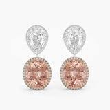 Oval Morganite and pear Diamond dangle Earrings - 18K Rose Gold