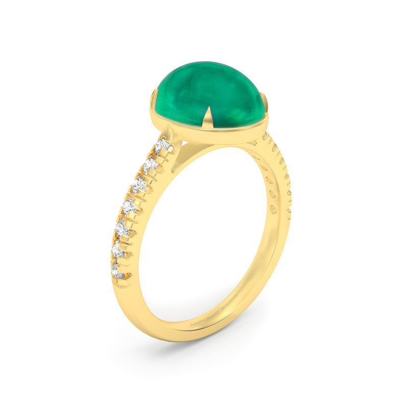 Cabochon Emerald and Diamond Ring, 18K Yellow Gold