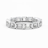 Large Emerald Cut Diamond Bezel Set Eternity Ring, 18K White Gold or Platinum