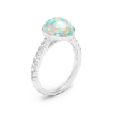 Cabochon Crystal Opal and Diamond Ring, 18K White Gold 