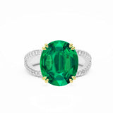 Oval Emerald and Diamond Engagement Ring, 18K White Yellow Gold