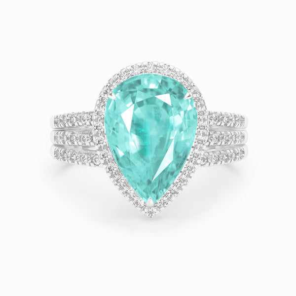 Pear Paraiba tourmaline and diamond platinum ring