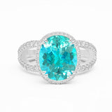 brazil oval Paraiba tourmaline diamonds platinum cocktail ring, 950 platinum