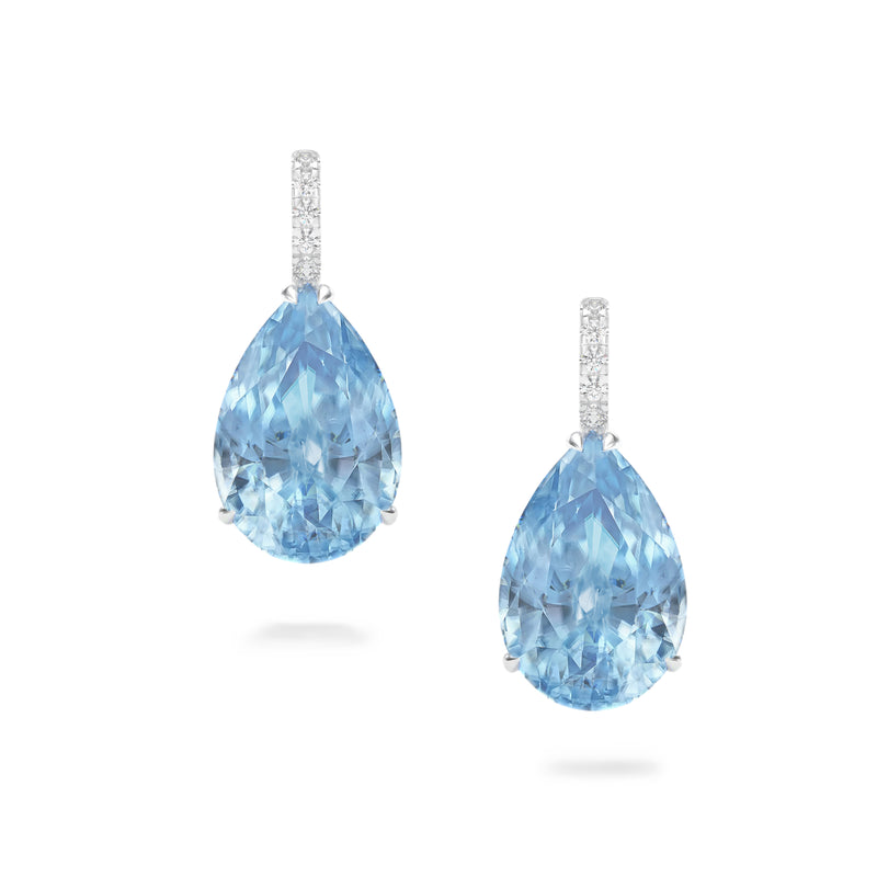 Pear aquamarine and diamond drop 18k white gold earrings