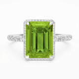 Octagon Peridot and Diamonds Engagement Ring, 18K White Gold