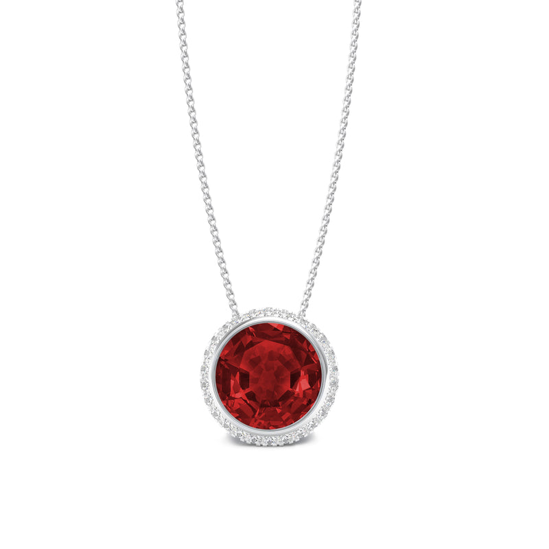 Round Ruby and Diamond charm pendant, 18k White Gold