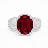 oval ruby and diamonds platinum white gold ring