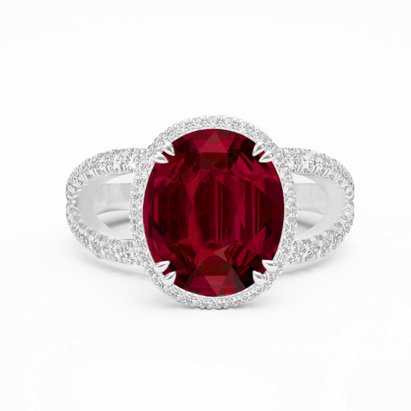 oval ruby and diamonds platinum white gold ring